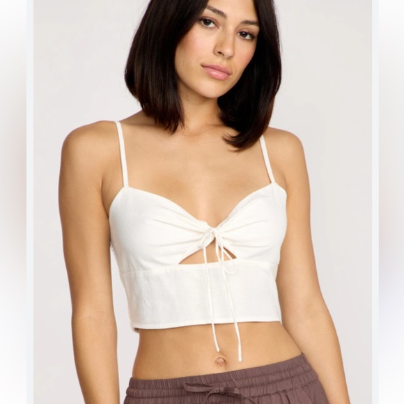 ABERCROMBIE & FITCH CROPPED WHITE SUMMER CAMI TOP RUCHED TIE FRONT Y2K COQUETTE - Picture 1 of 9